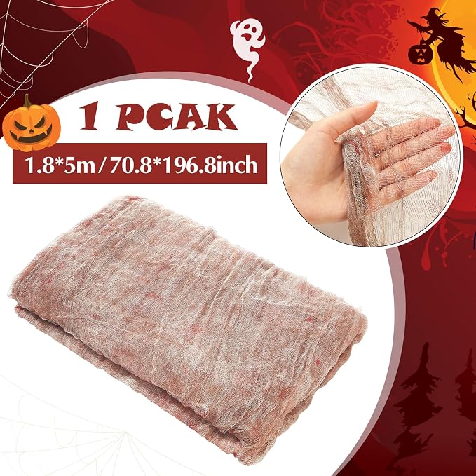 Boao Halloween Cheese cloth 70.87 x 196.85 Inch Light Bloody Cheesecloth Roll - Image 2