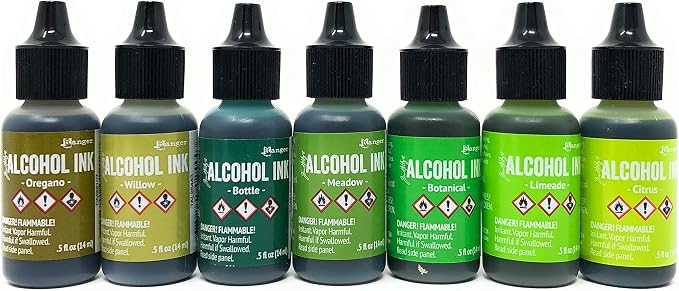 Greens Alcohol Inks Set | Tim Holtz Alcohol Inks Shades of Green 7-Pack | Willow - Image 2