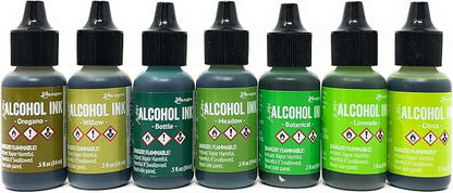 Greens Alcohol Inks Set | Tim Holtz Alcohol Inks Shades of Green 7-Pack | Willow - Image 2