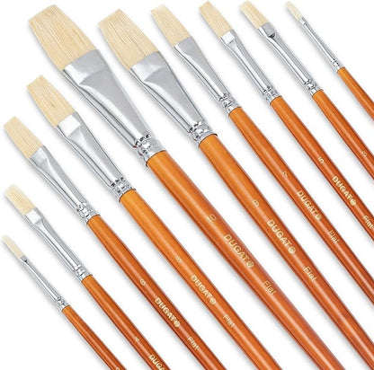 DUGATO 10pc Flat Hog Bristle Paint Brush Set by DUGATO