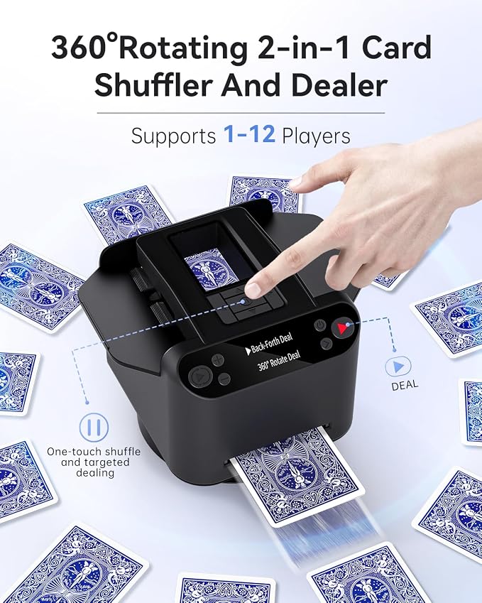 Automatic Card Shuffler and Dealer 2-in-1, 2 Deck 360° Rotating Dealing Machine - Image 2