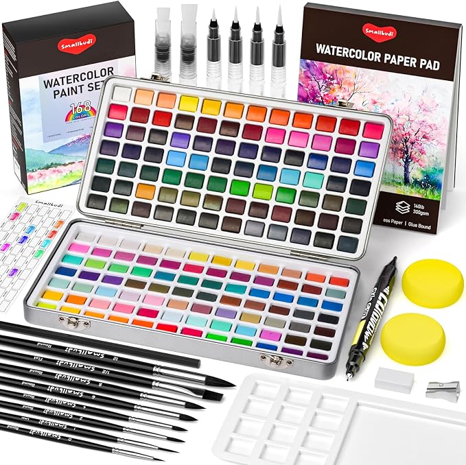 Watercolor Paint Set 168 Colors Including Metallic, Watercolor Kit by Smallbudi