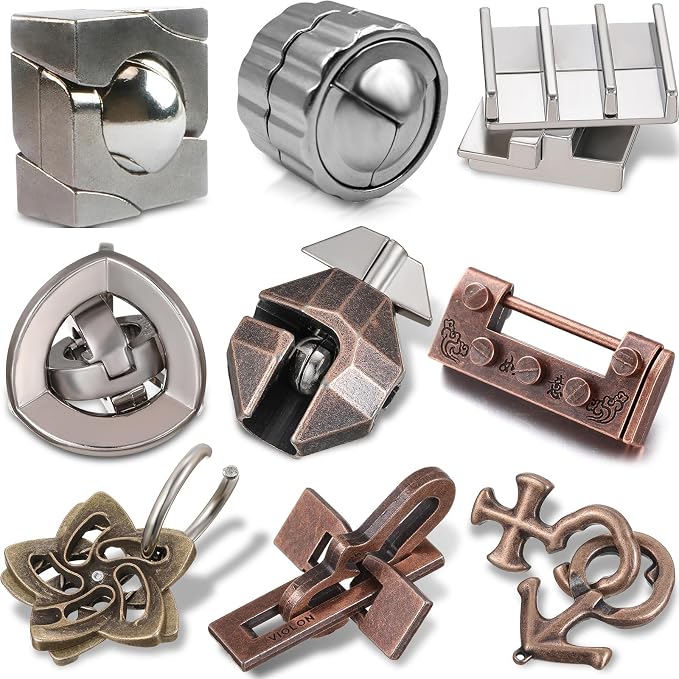 Wettarn 9 Pcs Metal Brain Teaser Puzzles Teaser 3D Steel Puzzle by Wettarn