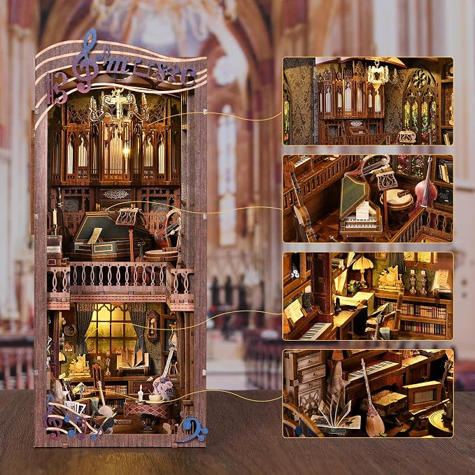 Book Nook Kit Music, DIY Miniature House Kit Book Nook, 3D Wooden Puzzle - Image 2