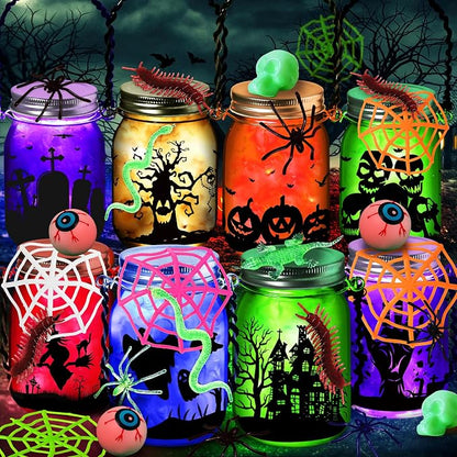 Halloween Crafts Activities For Kids Ages 4-12, 8 Pack Glass Mason Jar for by OCHIDO