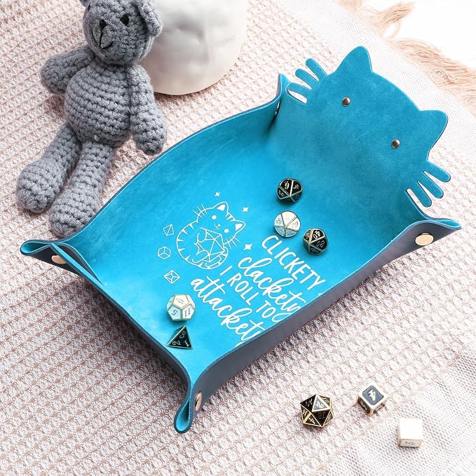 Blue Cat Dice Tray Novelty Purple Cat Shape PU Leather Dice Tray - Image 6