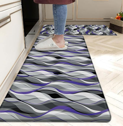 Kitchen Mats for Floor Modern Abstract kitchen rugs Grey and Purple Stripe Anti by weesire
