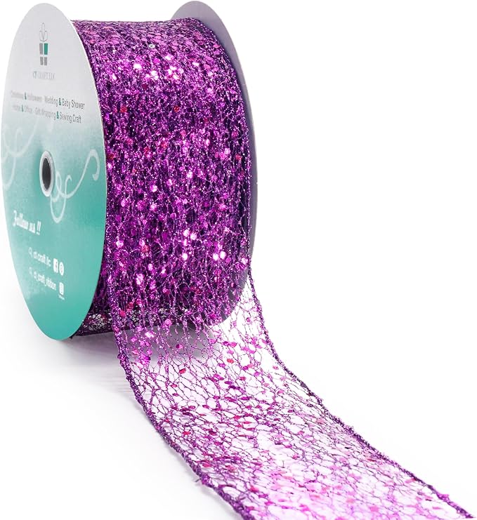 CT CRAFT LLC Sparkling Glitter Mesh Wired Ribbon 2.5" x 20 Yards Purple by CTCRAFTLLC
