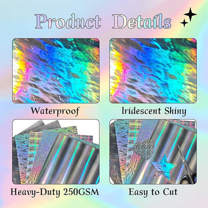 24 Sheets Holographic Cardstock 8.5 x 11in, 250gsm/92lb 6 Mixed Styles Metallic - Image 3