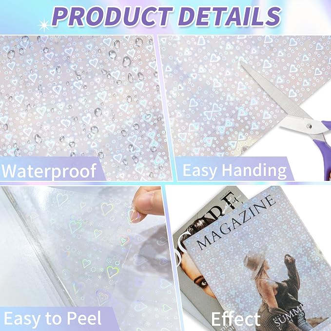 36 Sheets Holographic Sticker Paper, Holographic Laminate Sheets, A4 Size Clear - Image 3