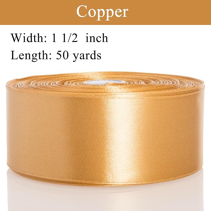 1 1/2 Copper Solid Satin Ribbon, 50 Yards Craft Fabric Ribbon - Image 3