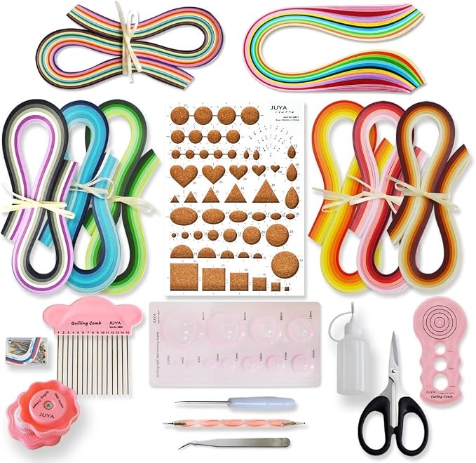 JUYA Paper Quilling Kit with Pink Tools 960 Strips Board Mould Crimper Coach by JUYACrafts