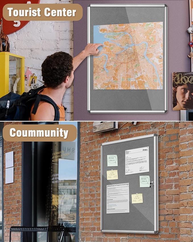 38"x28" Enclosed Bulletin Board, Lockable Weather-Resistant Aluminum Cork - Image 8