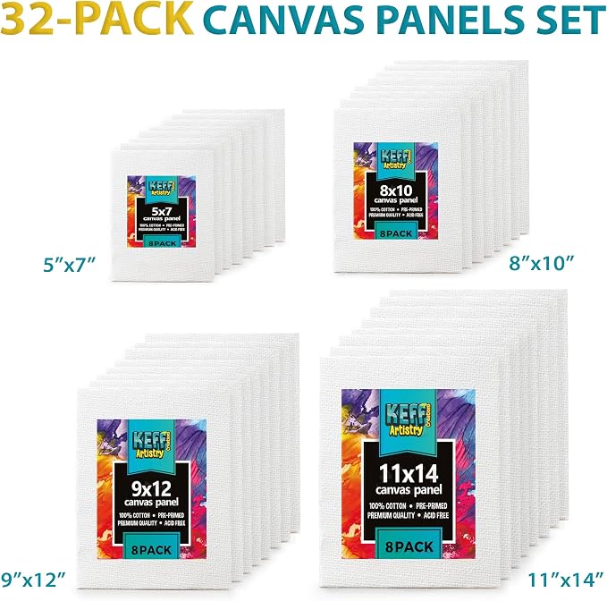 KEFF 32-Pack Bulk Canvas for Painting, 8 of 5x7, 11x14 Canvas Boards for - Image 2