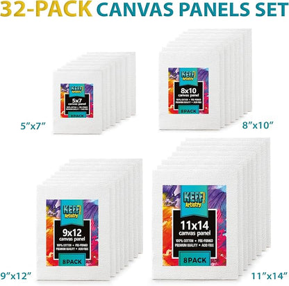 KEFF 32-Pack Bulk Canvas for Painting, 8 of 5x7, 11x14 Canvas Boards for - Image 2