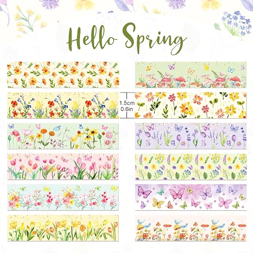 Adirasenotek 12 Rolls Floral Washi Tape Set, Butterfly Flower Washi Tape - Image 2