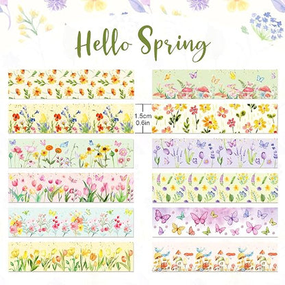 12 Pcs Flowers Washi Tapes Set Flowers Blooms Garden Vintage Flowers Masking - Image 3