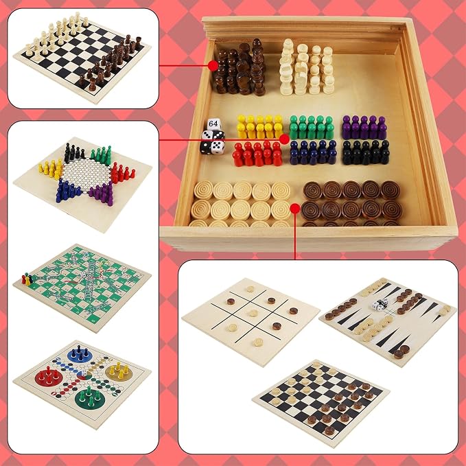 Juegoal 7-in-1 Wooden Board Game Set - Image 3