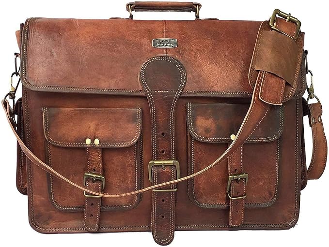 Cuero DHK 16 Inch Vintage Handmade Leather Messenger Bag Laptop Briefcase - Image 2