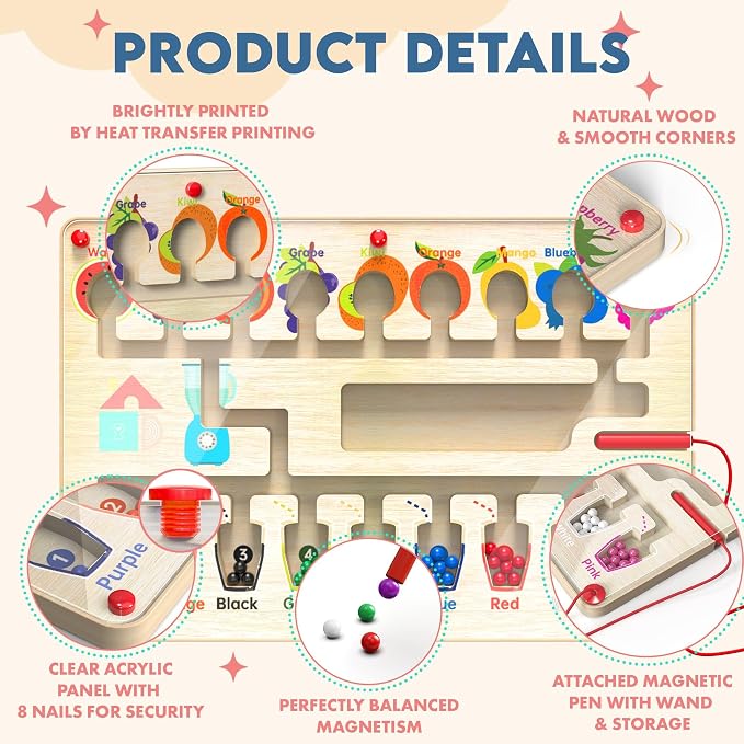Magnetic Maze Board for Kids Age 3-5, Montessori Educational Wooden for All - Image 2