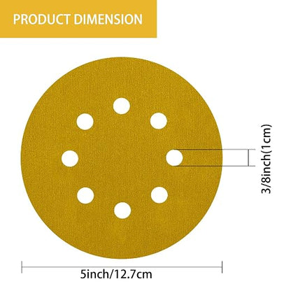 150PCS 400 Grit Gold Sanding Discs, 5-Inch 8-Hole Sandpaper - Image 6