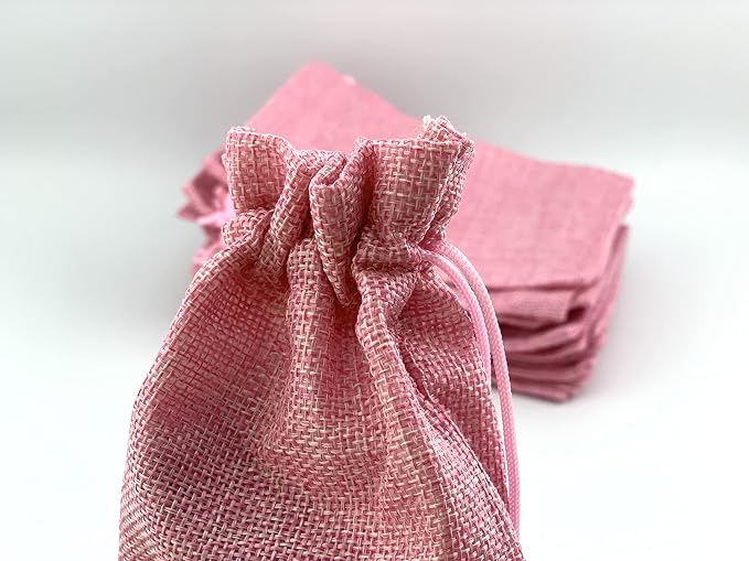 Palmhomee Pack of 25 Pink Burlap Gift Bags - Image 3