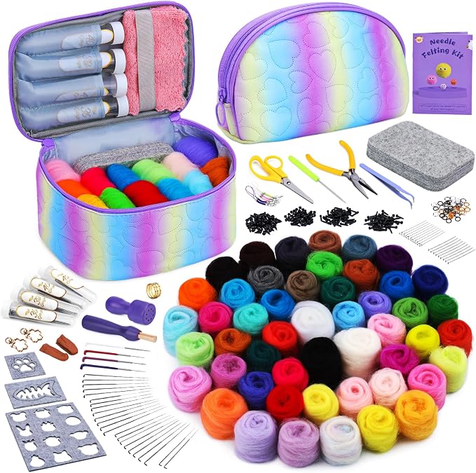 Mayboos Needle Felting Kit, 50 Colors Wool Roving Set, Needle Felting Starter by Mayboos