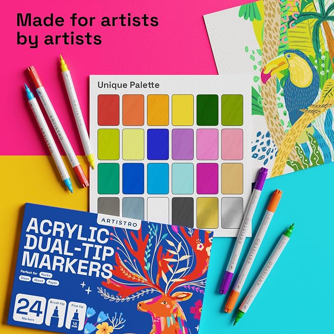 ARTISTRO 24 Dual Tip Brush + Fine Acrylic Paint Markers - Image 5
