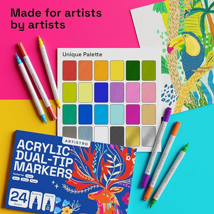 ARTISTRO 24 Dual Tip Brush + Fine Acrylic Paint Markers - Image 5