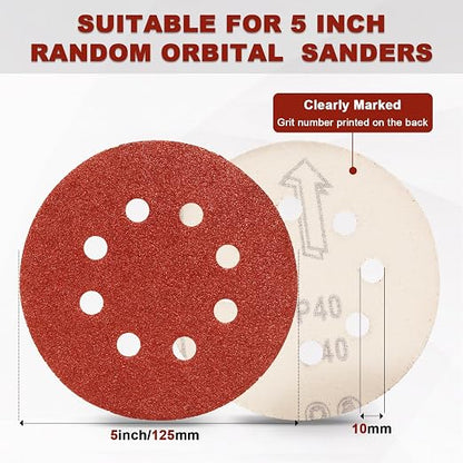 120 PCS 5 Inch Sanding Discs 40 Grit, 8 Hole Aluminum Oxide Hook and Loop Round - Image 3