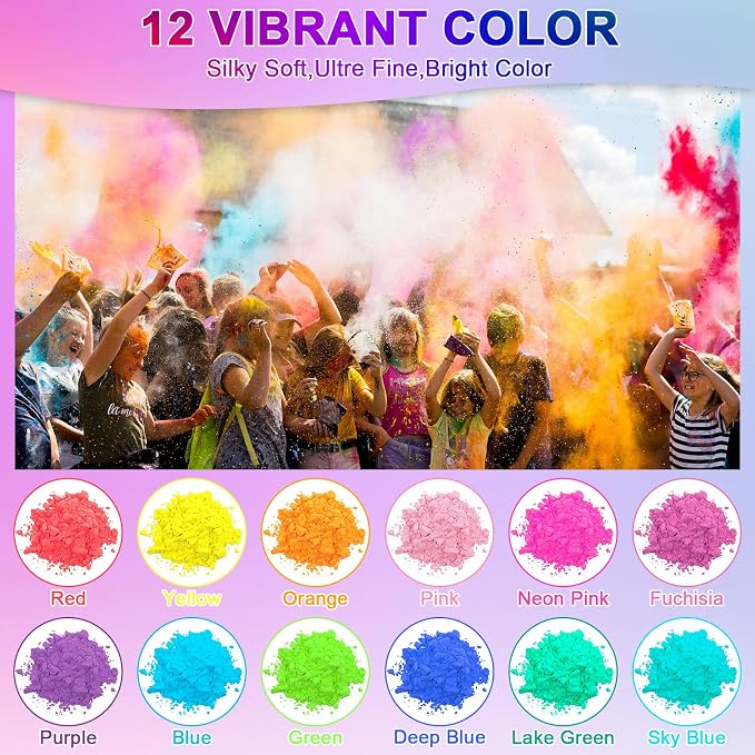 Matio Color Run Powder, 12 Pack 3.5oz/100g Each Natural Holi Powders Assorted - Image 2