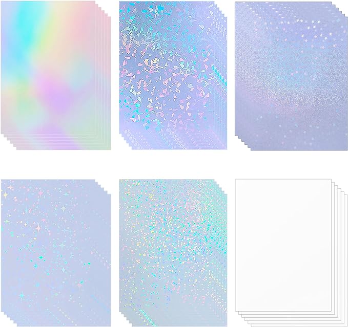 36 Sheets Holographic Sticker Paper Waterproof 8.5" x11'' Clear Vinyl Sticker by VINYLSTICKERPAPER
