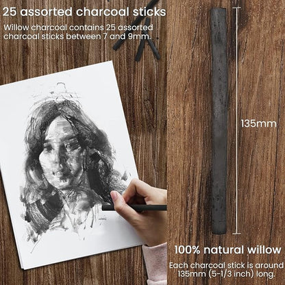 LOONENG Willow Charcoal Sticks, Natural Willow Charcoal - Image 2