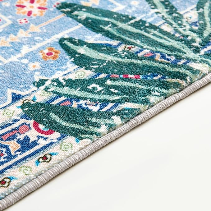 Oriental Tropical Kitchen Runner Rug 2x5 Washable, Thin Stain Resistant Blue - Image 4