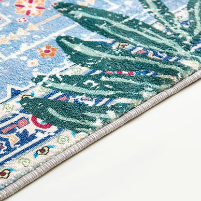 Oriental Tropical Kitchen Runner Rug 2x5 Washable, Thin Stain Resistant Blue - Image 4