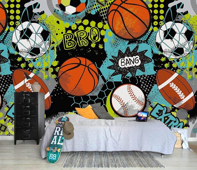 AFZEVEB-Colorful Graffiti Wallpaper Hand-Painted Ball Wall murals by all