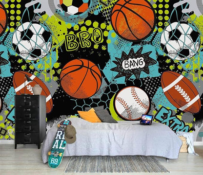 AFZEVEB-Colorful Graffiti Wallpaper Hand-Painted Ball Wall murals by all