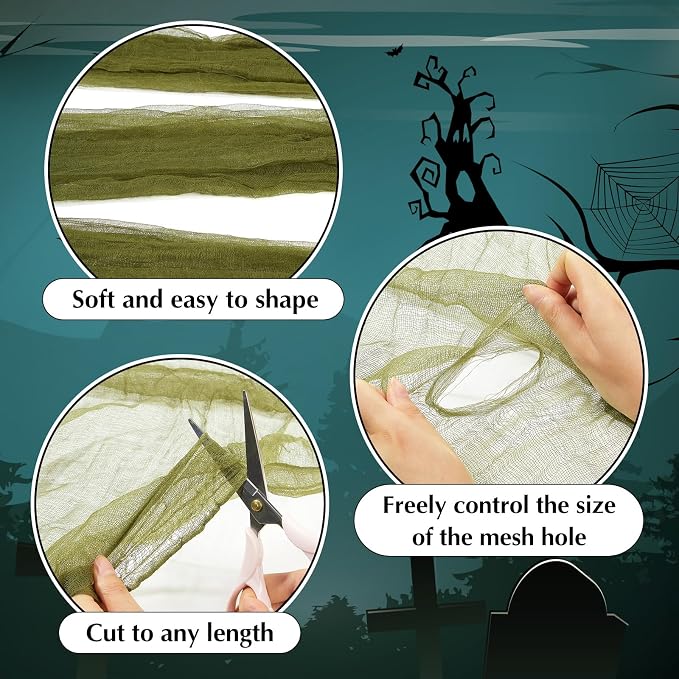 Boao Halloween Cheese cloth 70.87 x 196.85 Inch Military Green Cheesecloth Roll - Image 3