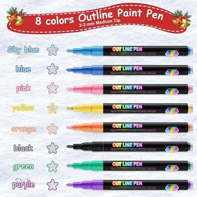 FUMILE 8 Colors Double Line Outline Markers, Glitter Marker - Image 2