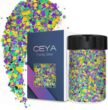 Ceya Chunky Glitter, 4.9oz/ 140g Mardi gras Craft Glitter Powder Mixed Fine by CEYA