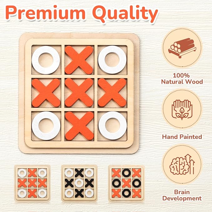 Libima 12 Pcs Wooden Tic Tac Toe Game Mini Family Board Games Classical Puzzle - Image 2