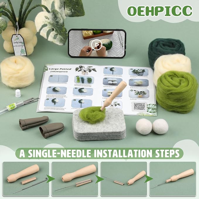 OEHPICC Needle Felting Kit for Beginners, Monstera Potted Plant Felt Kit - Image 4