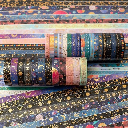 YUBX Skinny Galaxy Washi Tape Set 30 Rolls Gold Foil Decorative Starry Space - Image 2