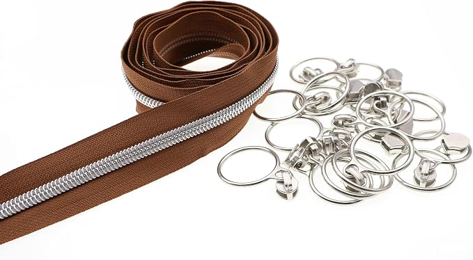 Leekayer #5 Silver Metallic Nylon Coil Zippers by The Yard Bulk 10 Yards Brown - Image 7