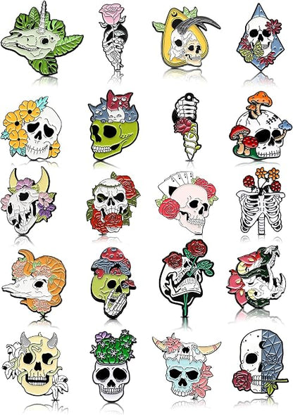 BBTO 20 Pieces Enamel Pins Skull Spooky Skeleton Enamel Pins Set Black by BBTO