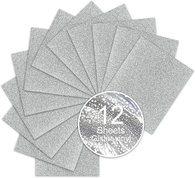 Silver Glitter Heat Transfer Vinyl, Washable Glitter HTV, Compatible by Unknown