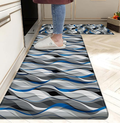 Kitchen Mats for Floor Modern Abstract kitchen rugs Grey and Blue Stripe Anti by weesire