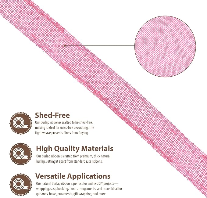 Mandala Crafts Pink Burlap Ribbon 1 Inch Wide Jute Ribbons - Image 3