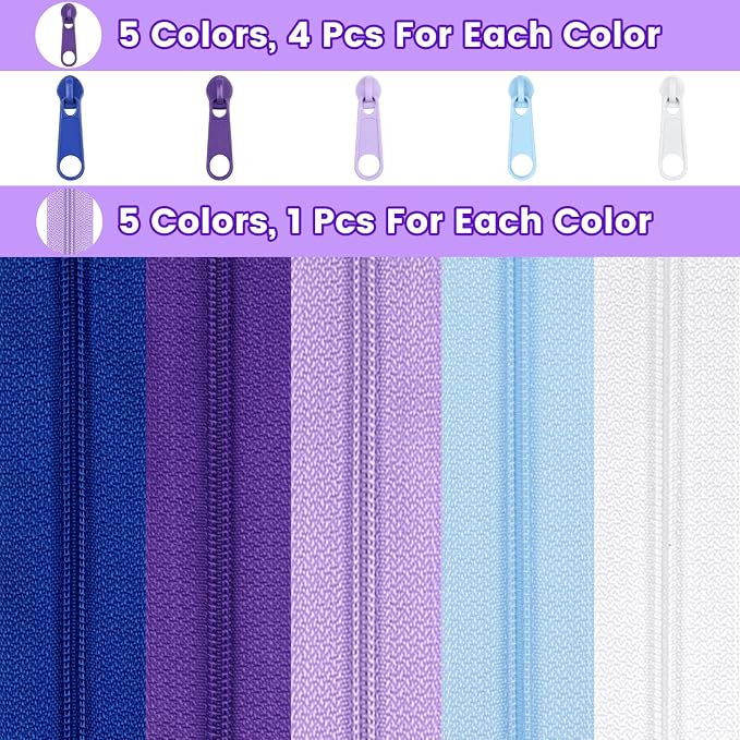 DOITEM 15.3 Yards/ 14 m 5 Pieces Assorted Colors #3 Nylon Coil Zippers - Image 2