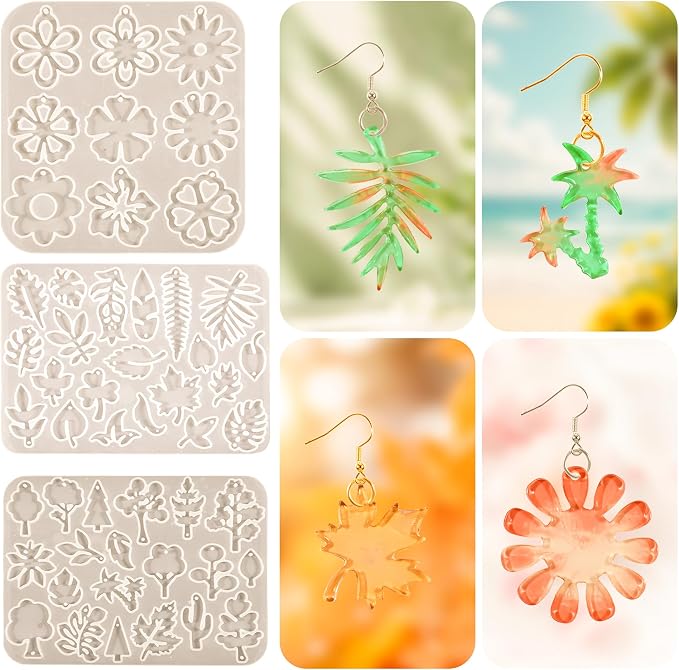 3 Pack Leaf/Flower/Tulip Pendant Earring Nacklace Resin Mold by ESEDAGESiliconeMold